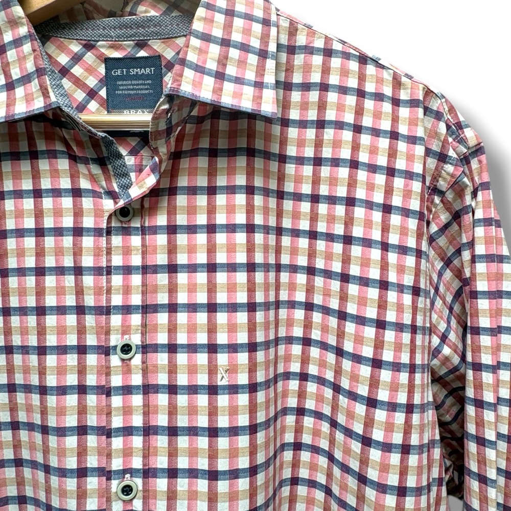 Brax Get Smart Kelby‎ Mens XL Plaid Button Down LS Red Blue Shirt